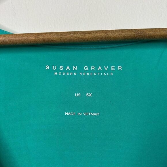 Susan Graver Liquid Knit Green V-Neck Tank Top Plus Size 5X Stretch Sleeveless - Picture 3 of 8